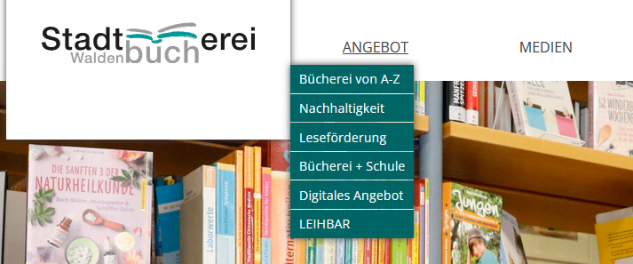 Navigationsleiste mit geöffneter Unternavigation von "Angebot"